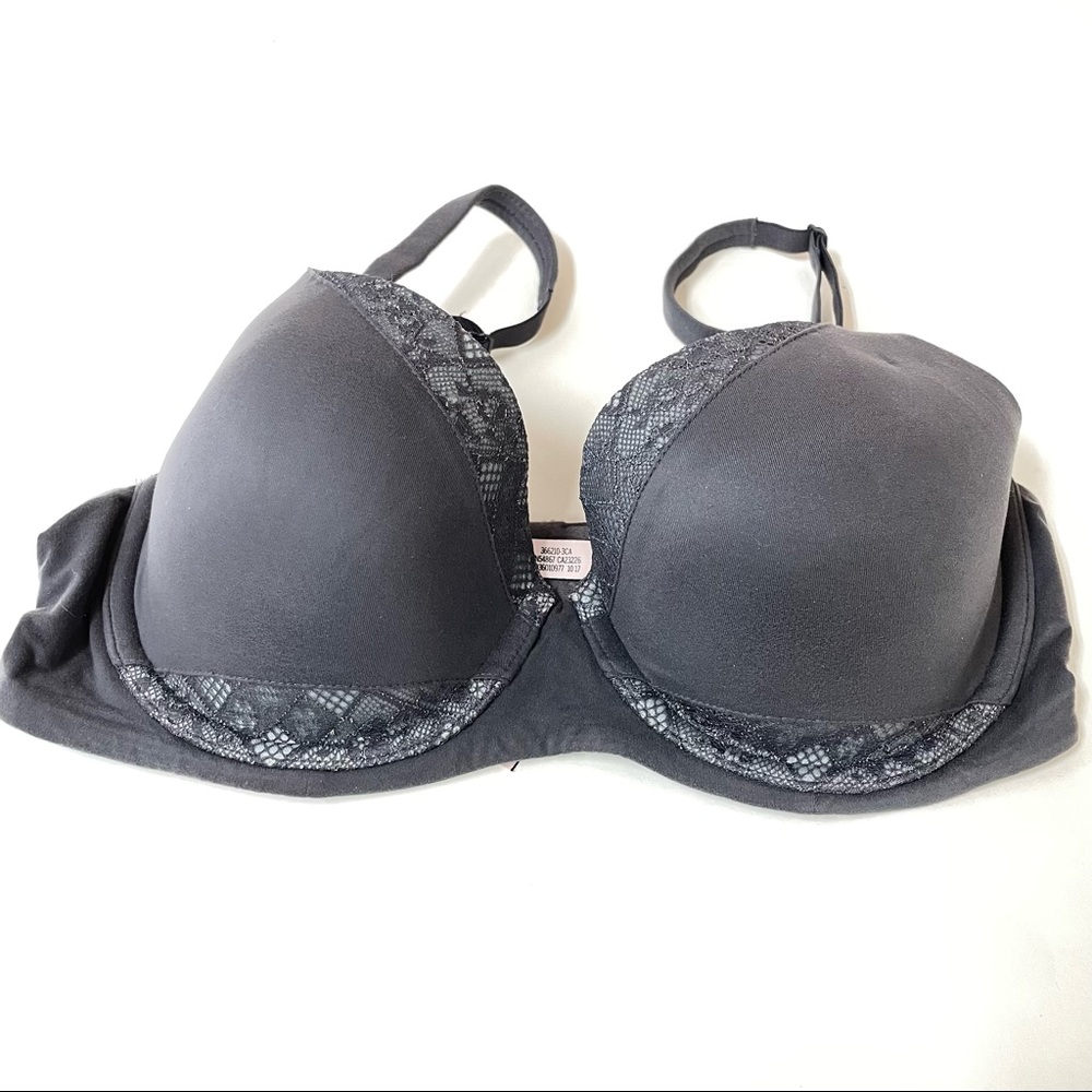 Body By Victorias Secret Bra 32dd Lined Demi Solid Gray Floral Lace Underwire